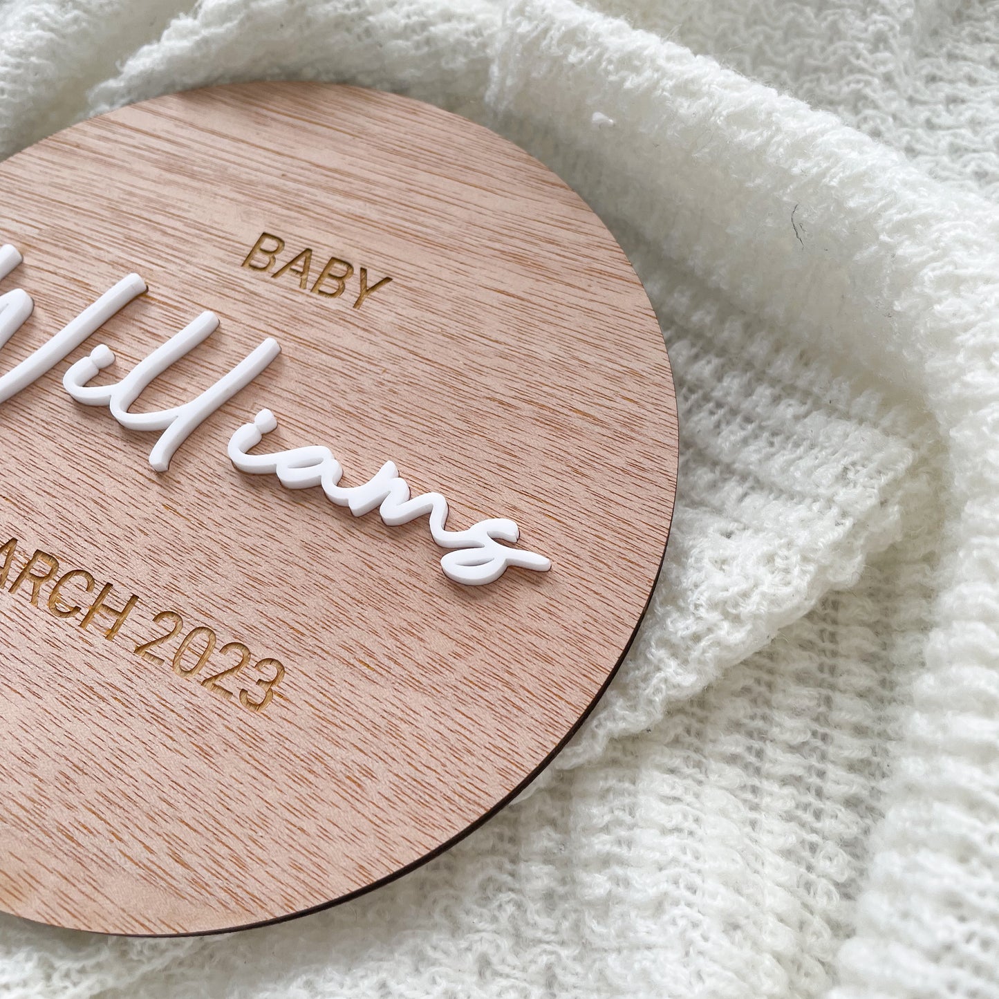 Wooden Pregnancy Announcement Disc - Script